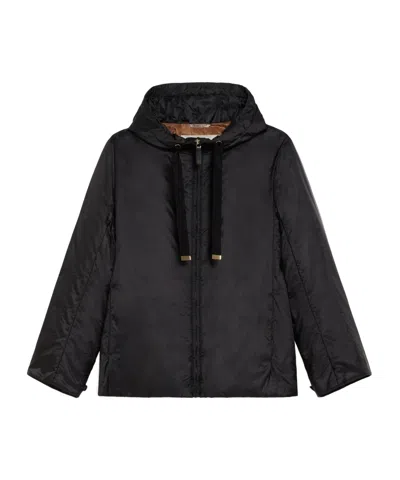 Max Mara Black Jacket With Oversized Silhouette And Drawstring Hood In Black