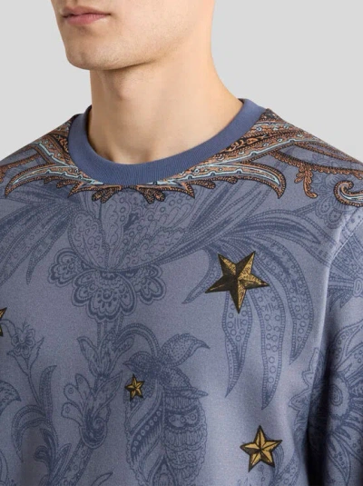 Etro Cotton-blend Sweatshirt With Placed Pegaso-print In Blue