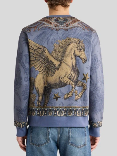 Etro Cotton-blend Sweatshirt With Placed Pegaso-print In Blue