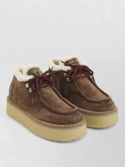 Prada Suede Chukka Boots With Shearling Lining In Brown