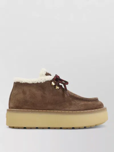 Prada Suede Chukka Boots With Shearling Lining In Brown