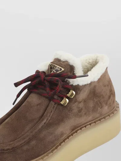 Prada Suede Chukka Boots With Shearling Lining In Brown