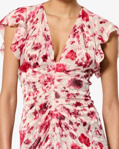 Isabel Marant Lindsay Floral Ruched Jacquard Midi Dress In Purple