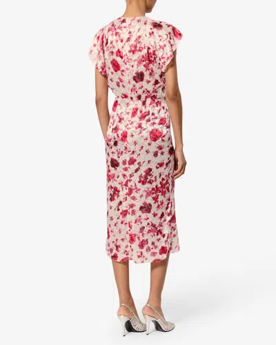 Isabel Marant Lindsay Floral Ruched Jacquard Midi Dress In Purple