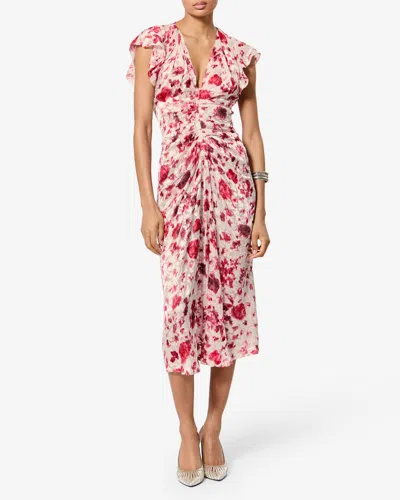 Isabel Marant Lindsay Floral Ruched Jacquard Midi Dress In Purple
