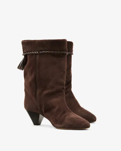 Isabel Marant Dalby Draped Suede Ankle Boots With Pointed Toe And Cone Heel In Brown