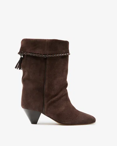 Isabel Marant Dalby Draped Suede Ankle Boots With Pointed Toe And Cone Heel In Brown