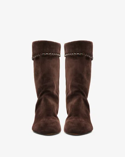 Isabel Marant Dalby Draped Suede Ankle Boots With Pointed Toe And Cone Heel In Brown