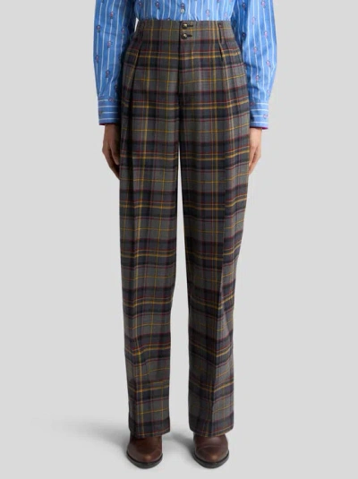 Etro Grey Check-pattern Stretch Wool Trousers In Multi