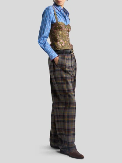 Etro Grey Check-pattern Stretch Wool Trousers In Multi