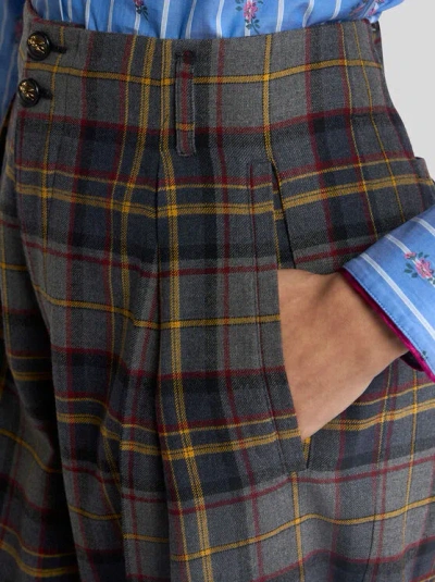 Etro Grey Check-pattern Stretch Wool Trousers In Multi