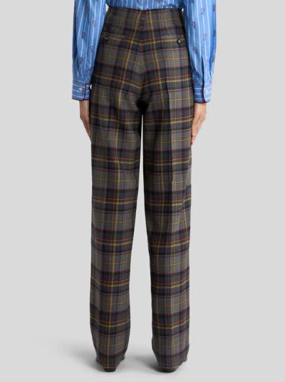 Etro Grey Check-pattern Stretch Wool Trousers In Multi