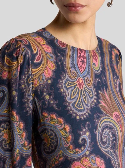 Etro Crepe Midi Dress With Paisley Motif In Brown