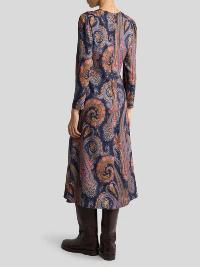 Etro Crepe Midi Dress With Paisley Motif In Brown