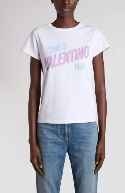 Valentino Womens Bianco Text-print Round-neck Cotton T-shirt In White
