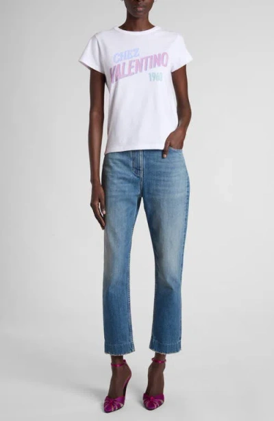 Valentino Womens Bianco Text-print Round-neck Cotton T-shirt In White