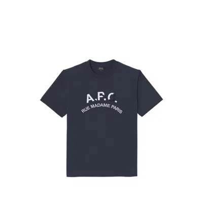 A.p.c. Cotton Crew Neck Short Sleeve T-shirt In Blue
