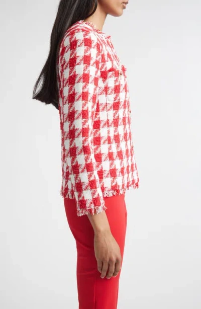St John St. John Lora Textured Gingham Tweed Jacket In Red