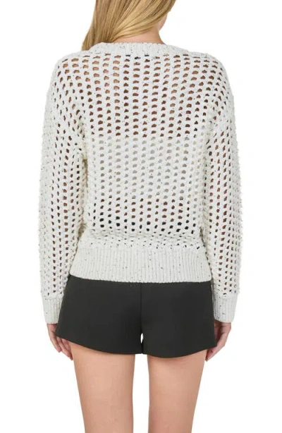 Endless Rose Sequins Open Stitch Sweater In White