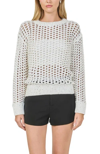 Endless Rose Sequins Open Stitch Sweater In White