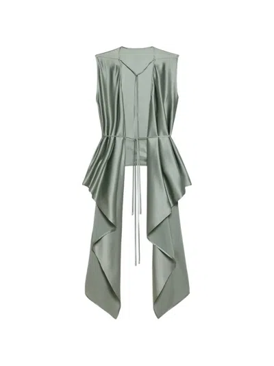 Helmut Lang Scarf Drape Detail Reversible Silk Top In Gray