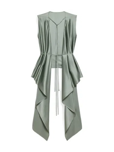 Helmut Lang Scarf Drape Detail Reversible Silk Top In Gray