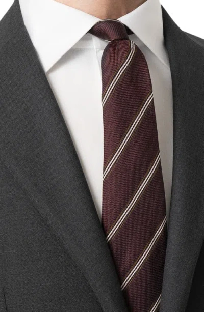 Eton Stripe Silk Tie In Brown