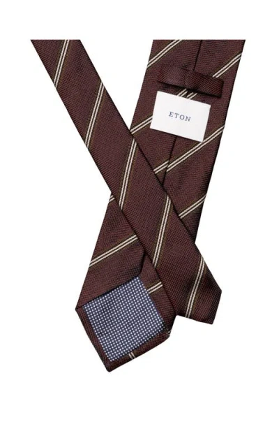 Eton Stripe Silk Tie In Brown