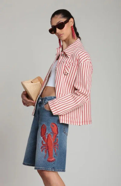 Avec Les Filles Short Stripe Chore Jacket In Multi
