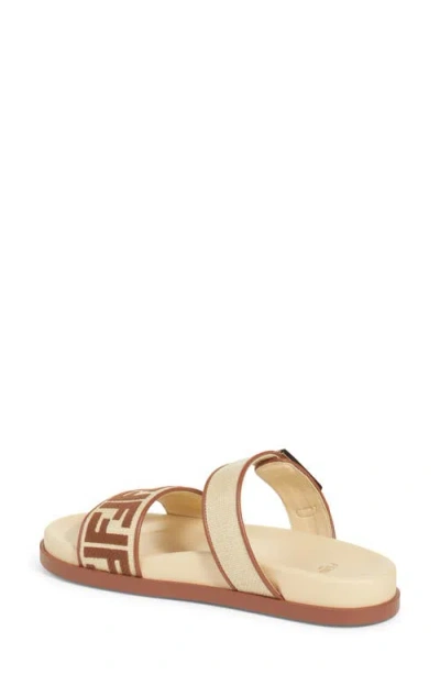 Fendi Feel Beige Raffia-effect Material Slides In Brown