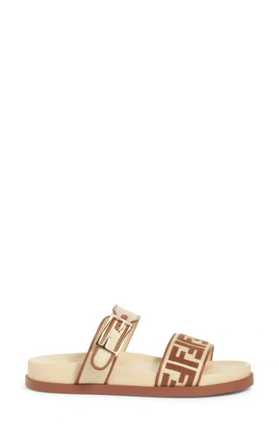 Fendi Feel Beige Raffia-effect Material Slides In Brown