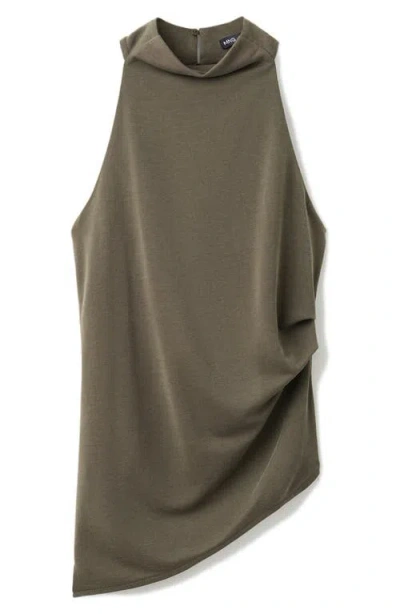 Mango Asymmetric Ruched Top In Green