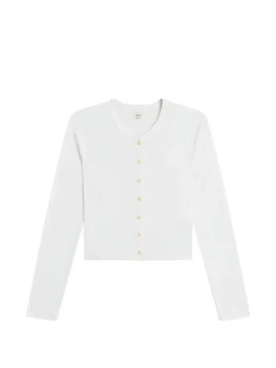 Leset Nando Button-up Crewneck Cardigan In White