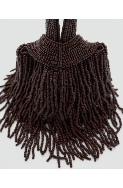 Mango Beaded Handbag In Brown