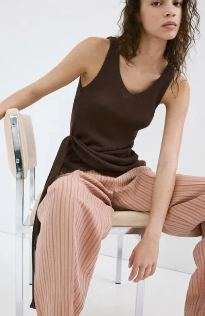 Mango Asymmetric Drape Sash Knit Top In Brown