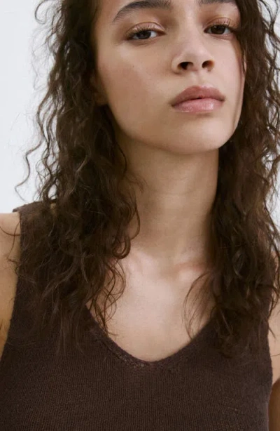 Mango Asymmetric Drape Sash Knit Top In Brown