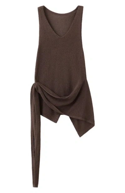 Mango Asymmetric Drape Sash Knit Top In Brown