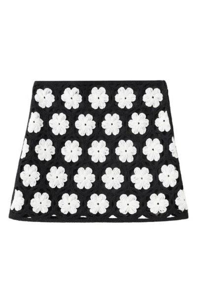Mango Crochet Floral Mini-skirt In Black