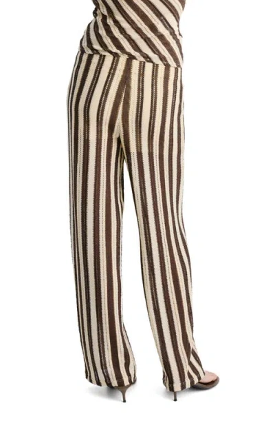 Mango Stripe Open Stitch Knit Pants In Brown