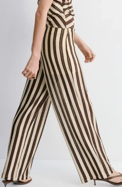 Mango Stripe Open Stitch Knit Pants In Brown