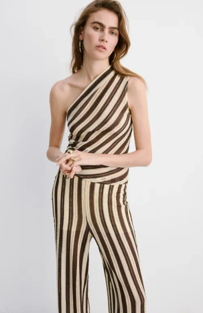 Mango Stripe Open Stitch Knit Pants In Brown