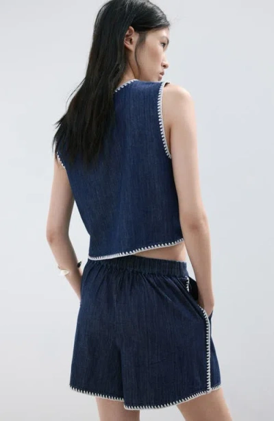 Mango Pleated Pull-on Denim Shorts In Blue