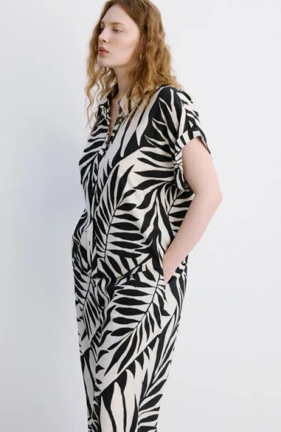 Mango Tropical Print Pants In Black