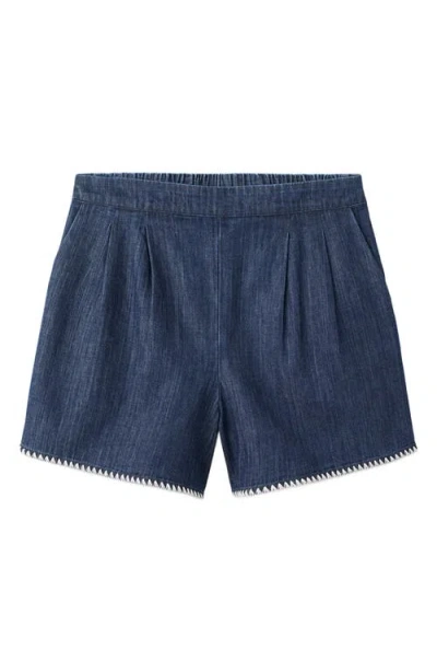 Mango Pleated Pull-on Denim Shorts In Blue