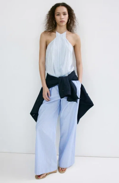 Mango Stripe Crossover Halter Top In White