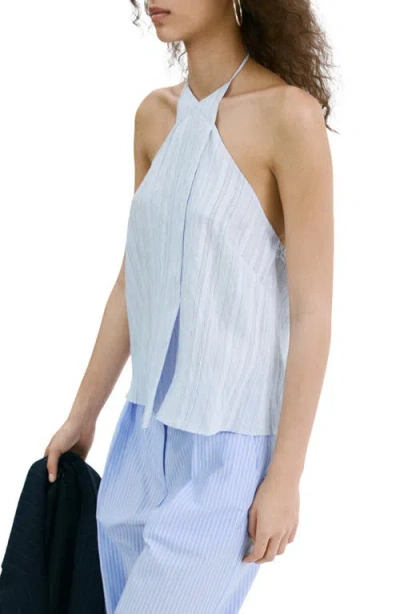 Mango Stripe Crossover Halter Top In White