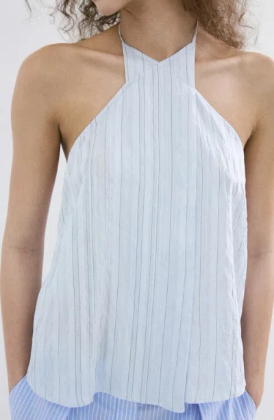 Mango Stripe Crossover Halter Top In White