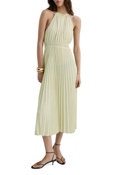 Mango Pleated Halter Neck Dress In Pastel Green