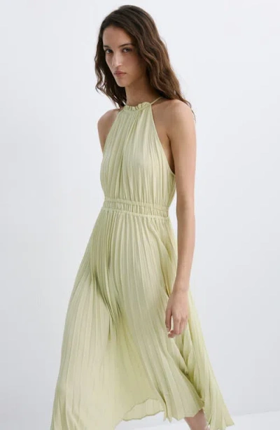 Mango Pleated Halter Neck Dress In Pastel Green