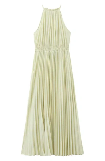 Mango Pleated Halter Neck Dress In Pastel Green